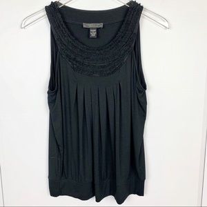 CABLE & GAUGE Black Sleeveless Ruffled Bodice Top